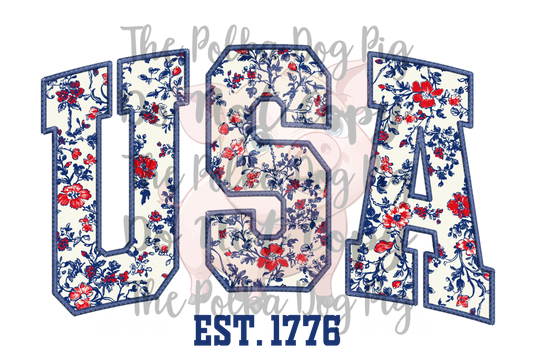 USA floral letters print ONLY