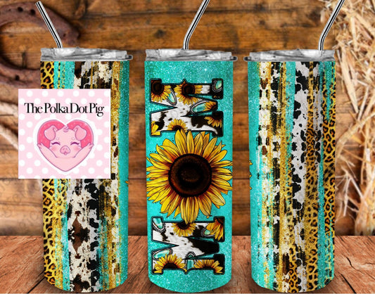 Turquoise and sunflower Mom Tumbler